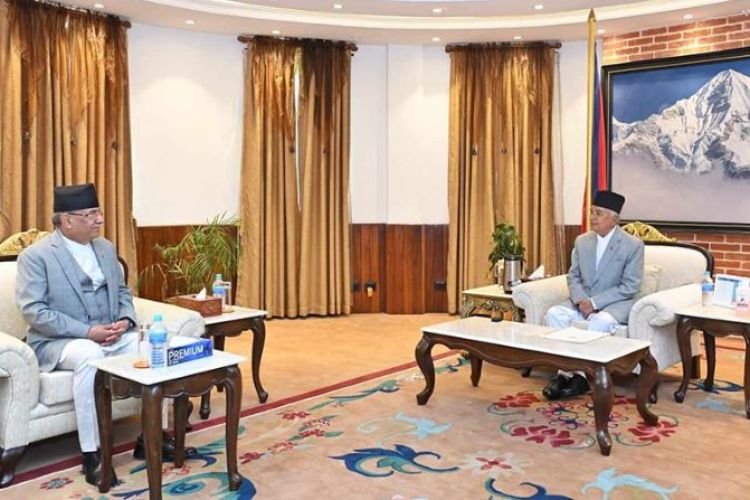 राष्ट्रपति पौडेल र प्रधानमन्त्री दाहाल प्रचण्डबीच भेटवार्ता