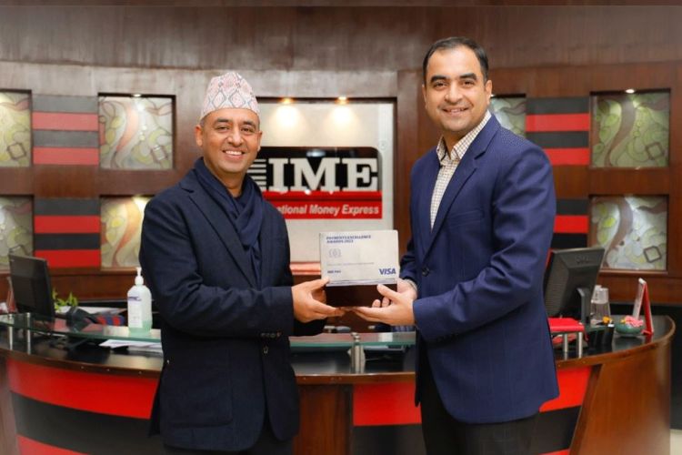 नेपालको पहिलो डिजिटल वाले ‘आइएमई पे’ भिजा पार्टनरसिप अवार्डबाट सम्मानित